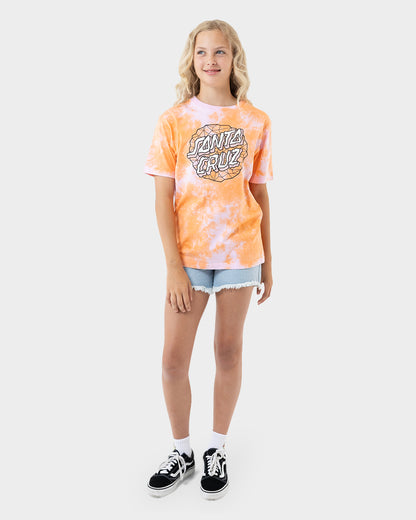 Facet Dot Hollow Girls T-shirt Orange Tie Dye