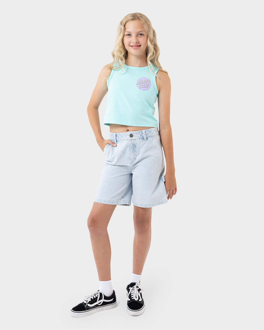 Other Dot Pop Cropped Girls Tank Aqua