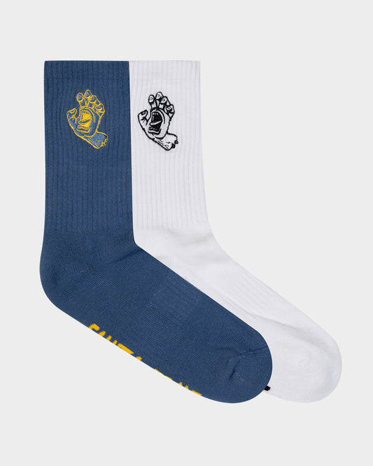 Screaming Hand Strip Men's Crew Socks (2 Pack) Blue-white