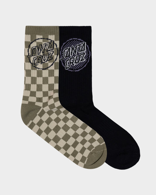Breaker Check Opus Dot Release Men's Crew Socks (2 Pack) Concrete Check-off Black