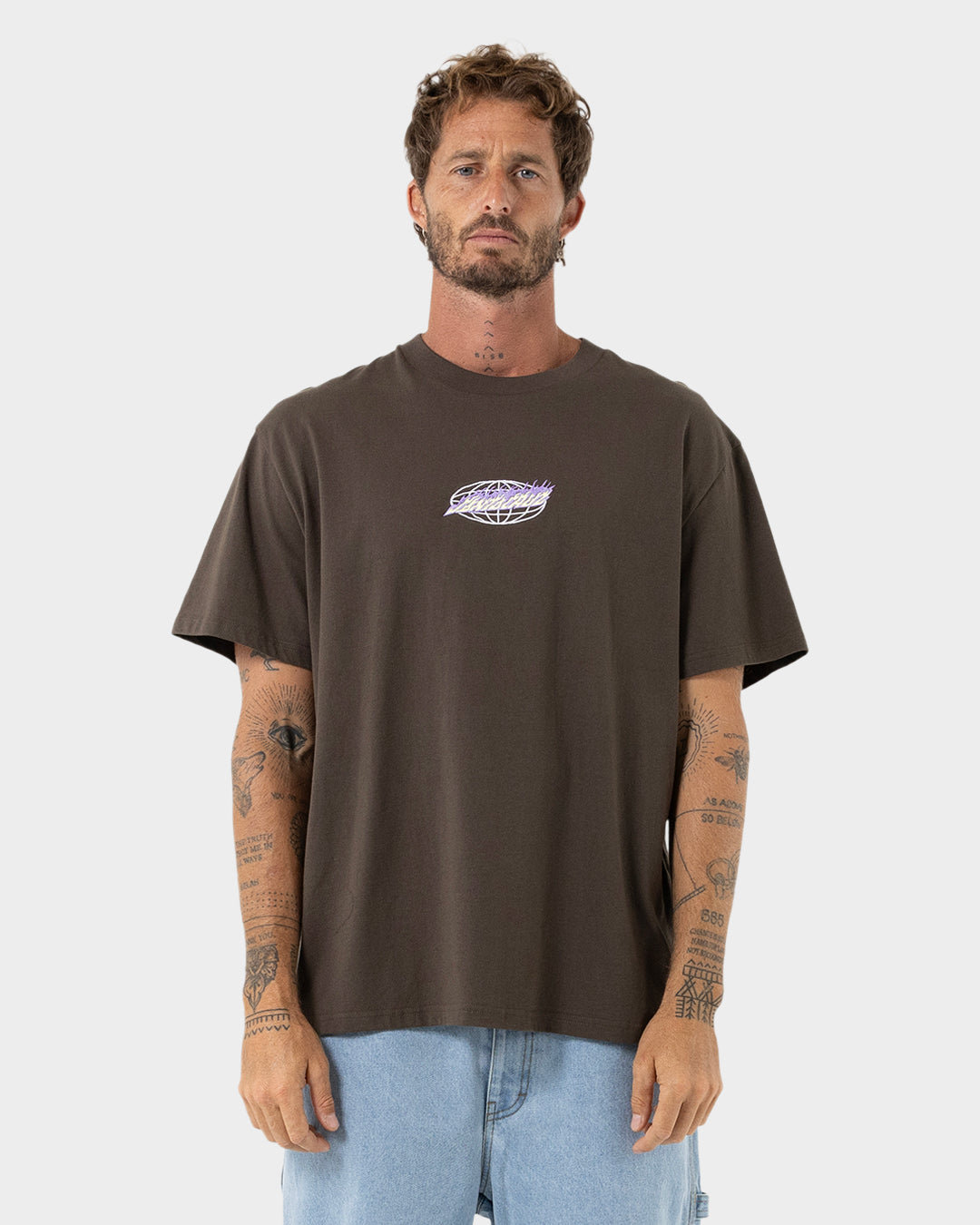 Global Flame Strip Men's Box Fit T-shirt Brown