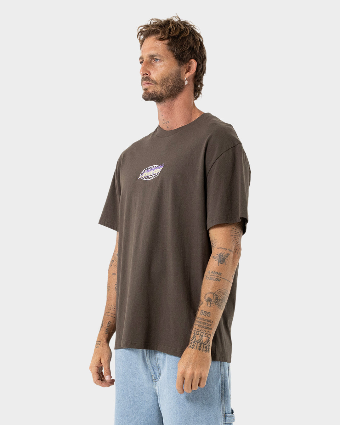 Global Flame Strip Men's Box Fit T-shirt Brown