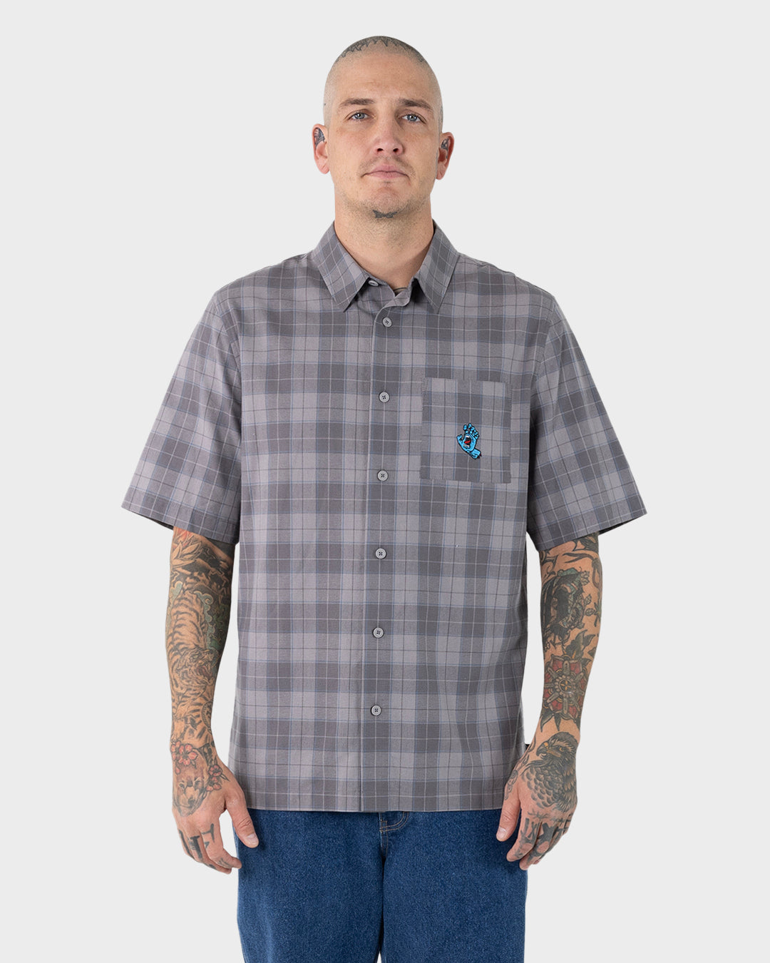 Screaming Hand Button Up Shirt Concrete Check