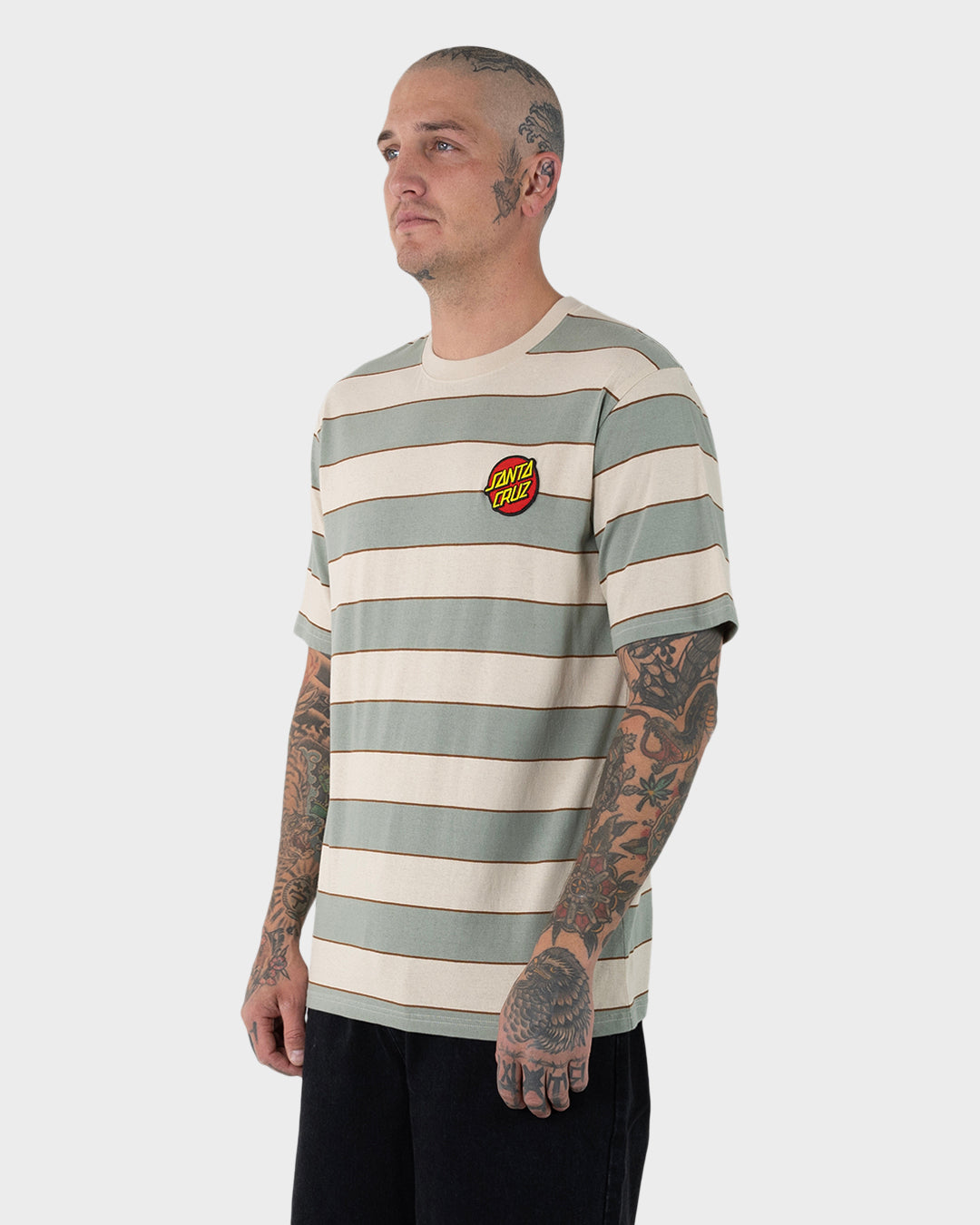 Classic Dot Patch Men's T-shirt Light Khaki Stripe