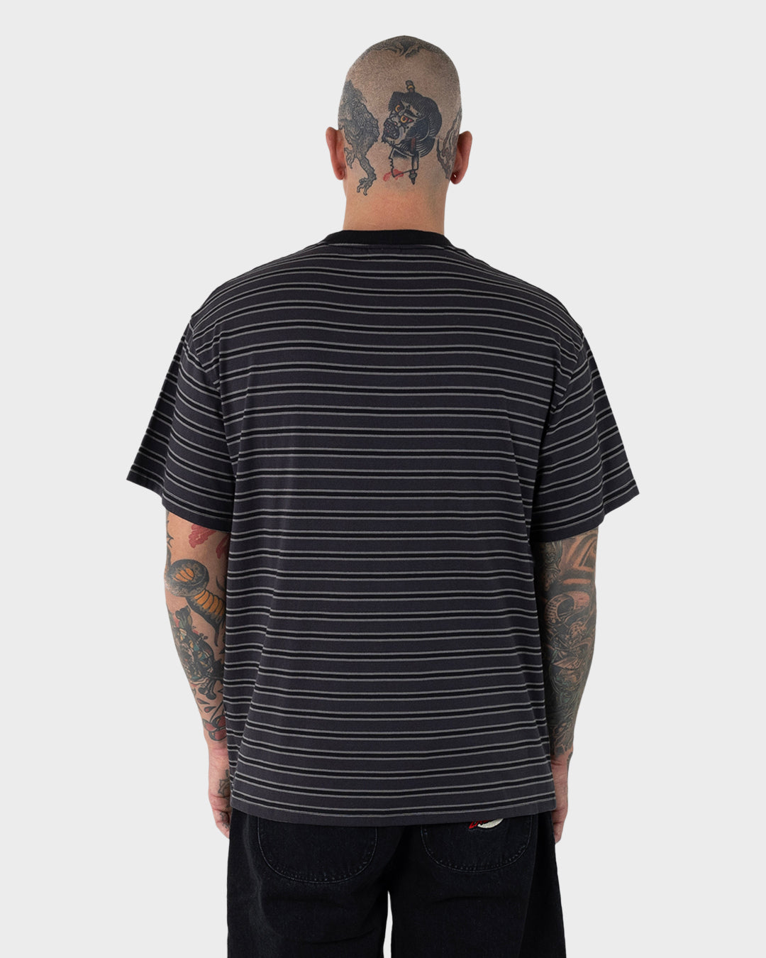 Solid Strip Tunnel Men's Box Fit T-shirt Off Black Stripe