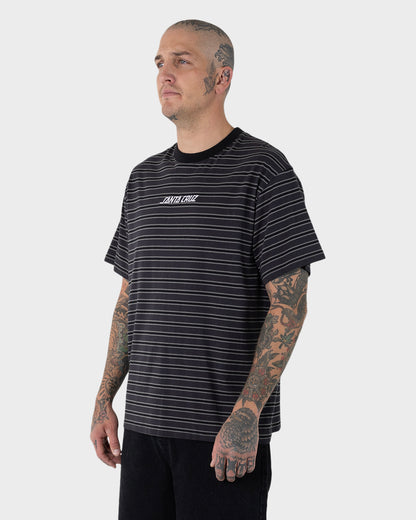 Solid Strip Tunnel Men's Box Fit T-shirt Off Black Stripe