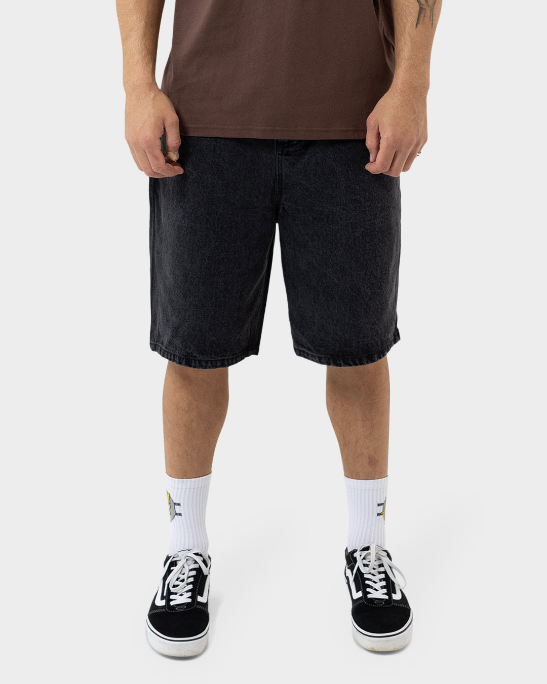 Flaming Dice Dot Men's Jean Short Washed Black