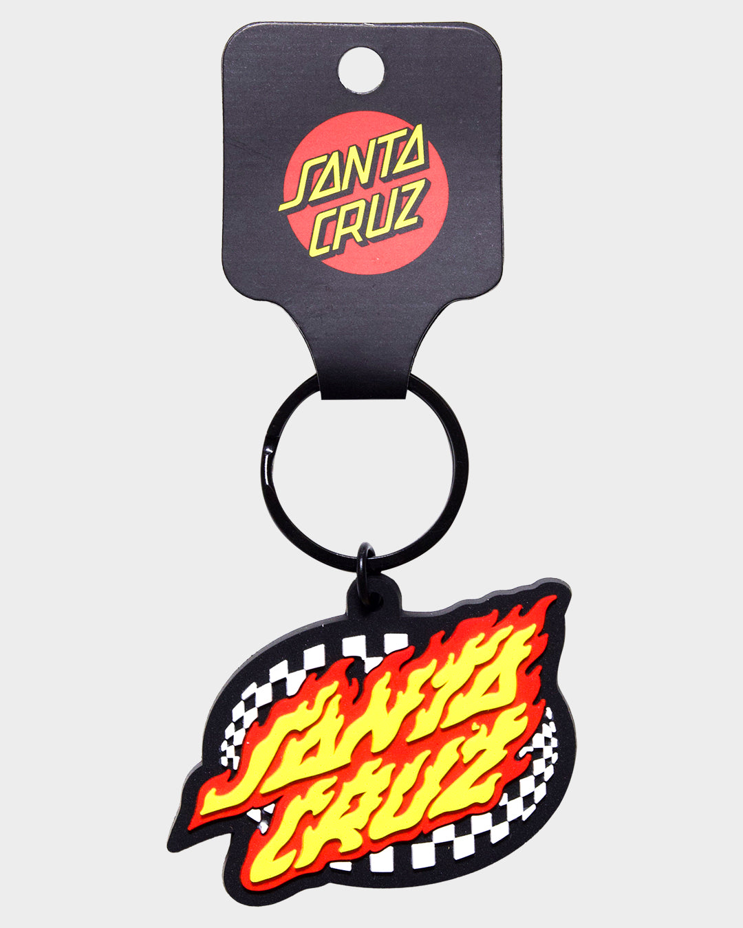 Oval Check Flame Dot Key Ring Black