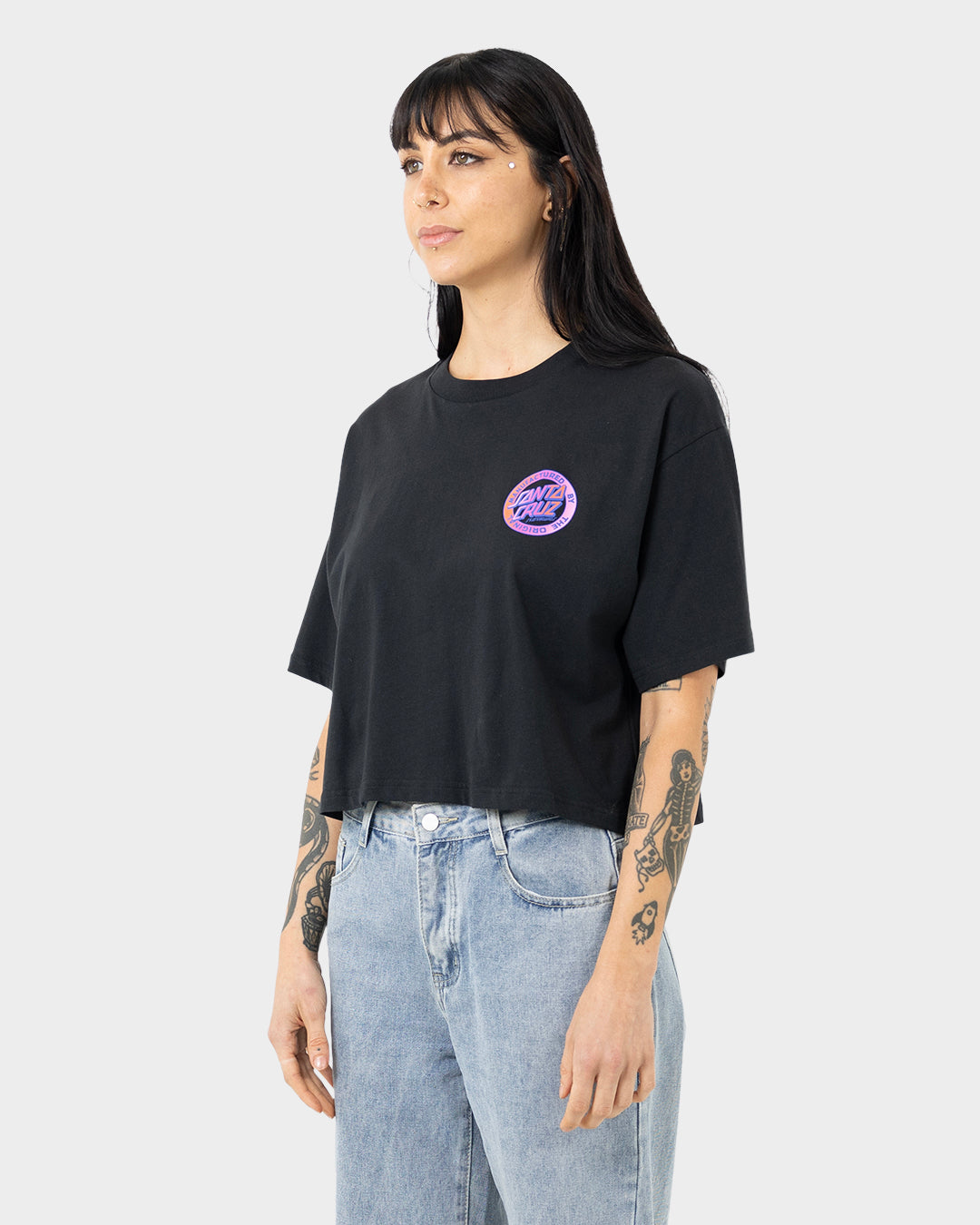 MFG Dot Multi Fade Womens Cropped T-shirt Off Black