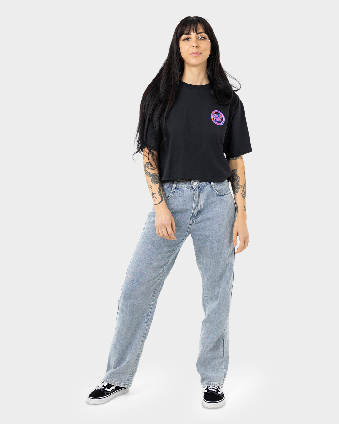 MFG Dot Multi Fade Womens Cropped T-shirt Off Black