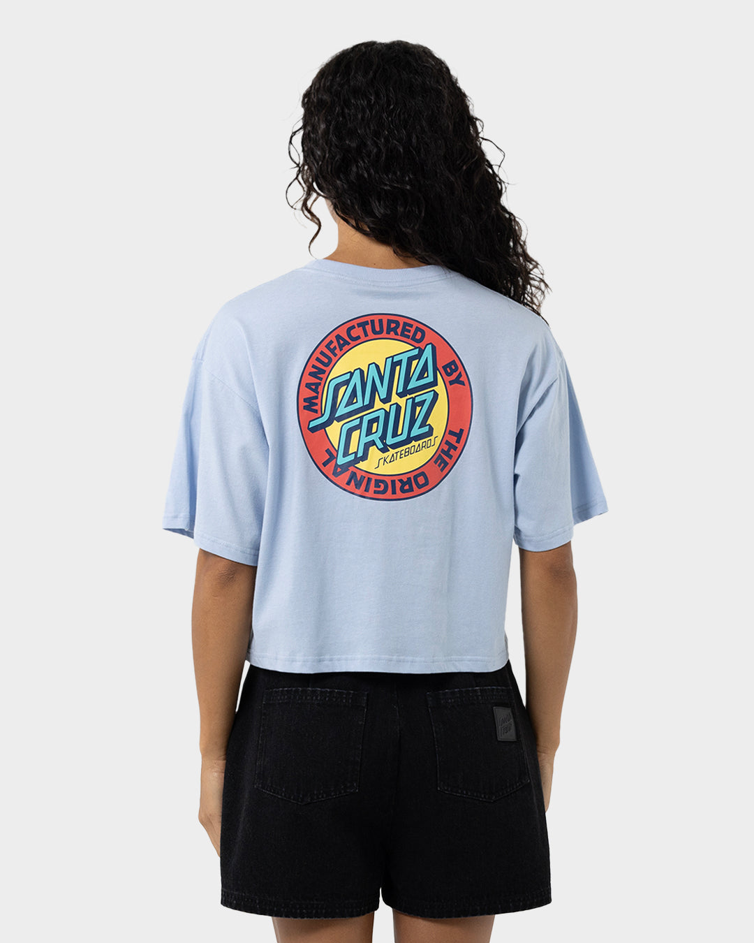MFG Retro Dot Reverse Women's Cropped T-Shirt Vintage Blue