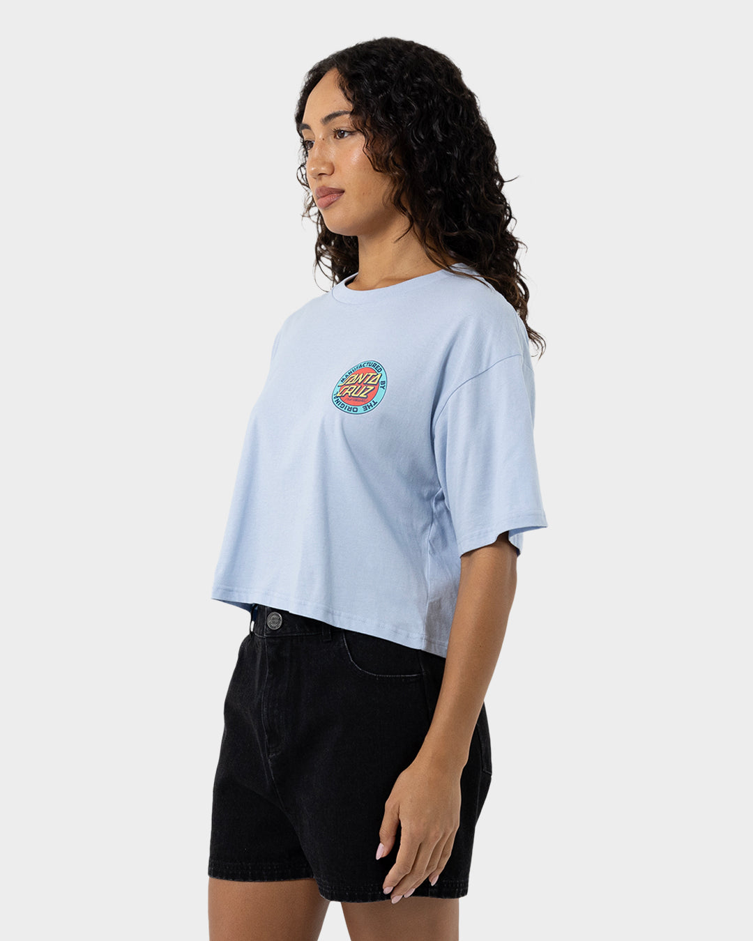 MFG Retro Dot Reverse Women's Cropped T-Shirt Vintage Blue