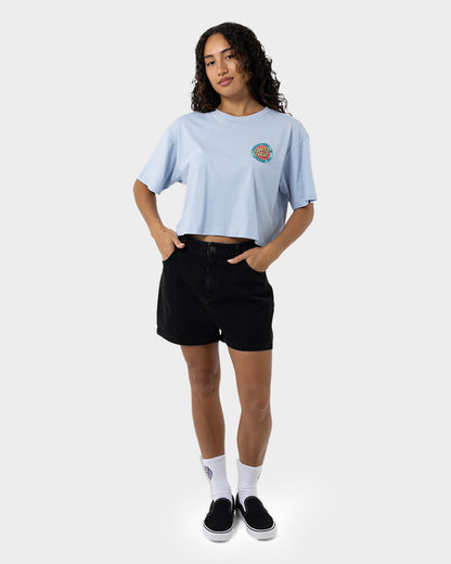 MFG Retro Dot Reverse Women's Cropped T-Shirt Vintage Blue
