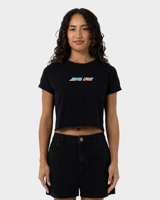 Split Block Strip Women's Cropped T-shirt Black