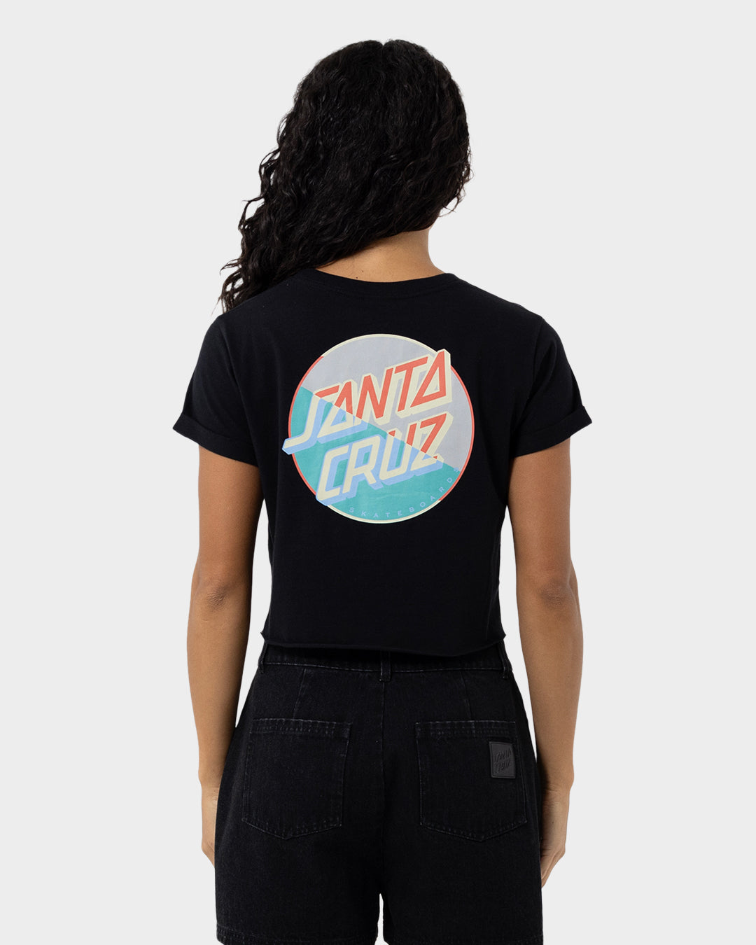 Split Block Strip Women's Cropped T-shirt Black