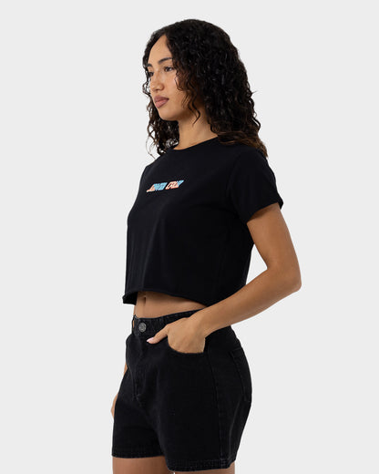 Split Block Strip Women's Cropped T-shirt Black