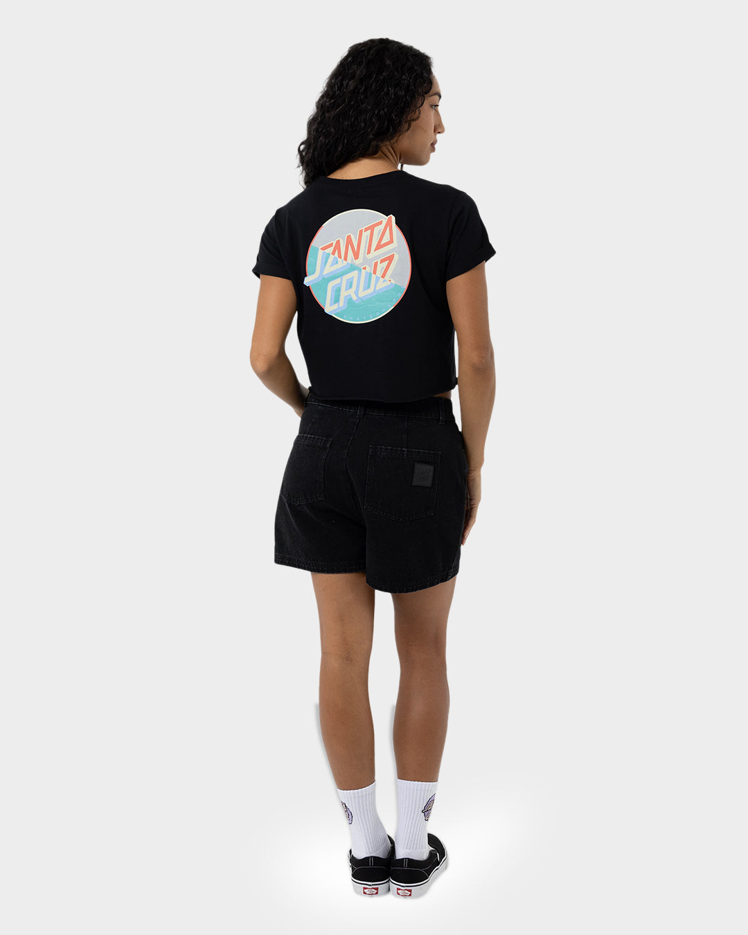 Split Block Strip Women's Cropped T-shirt Black