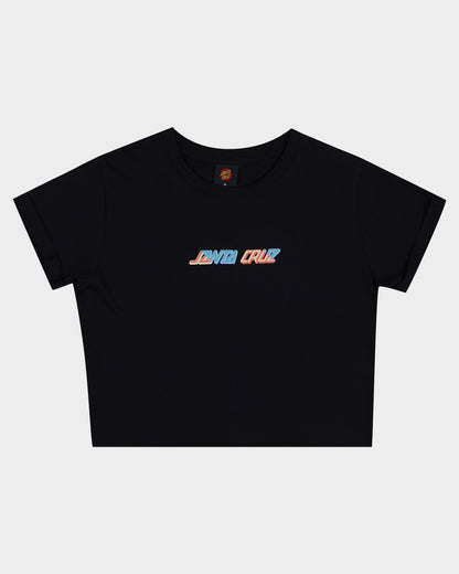 Split Block Strip Women's Cropped T-shirt Black