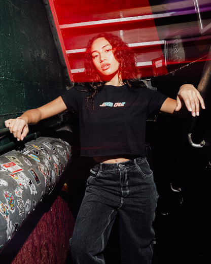 Split Block Strip Women's Cropped T-shirt Black