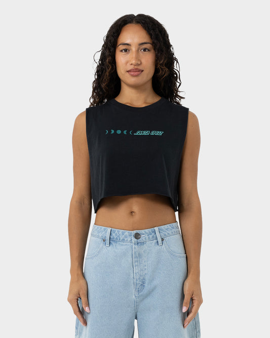 Phase Dot Women's Cropped Muscle T-shirt Off Black