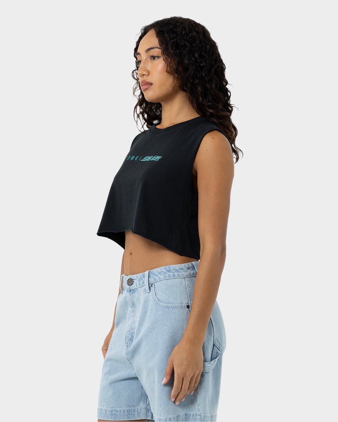 Phase Dot Women's Cropped Muscle T-shirt Off Black