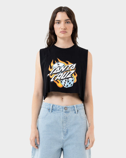 Flaming Dice Dot Women's Muscle T-shirt Black