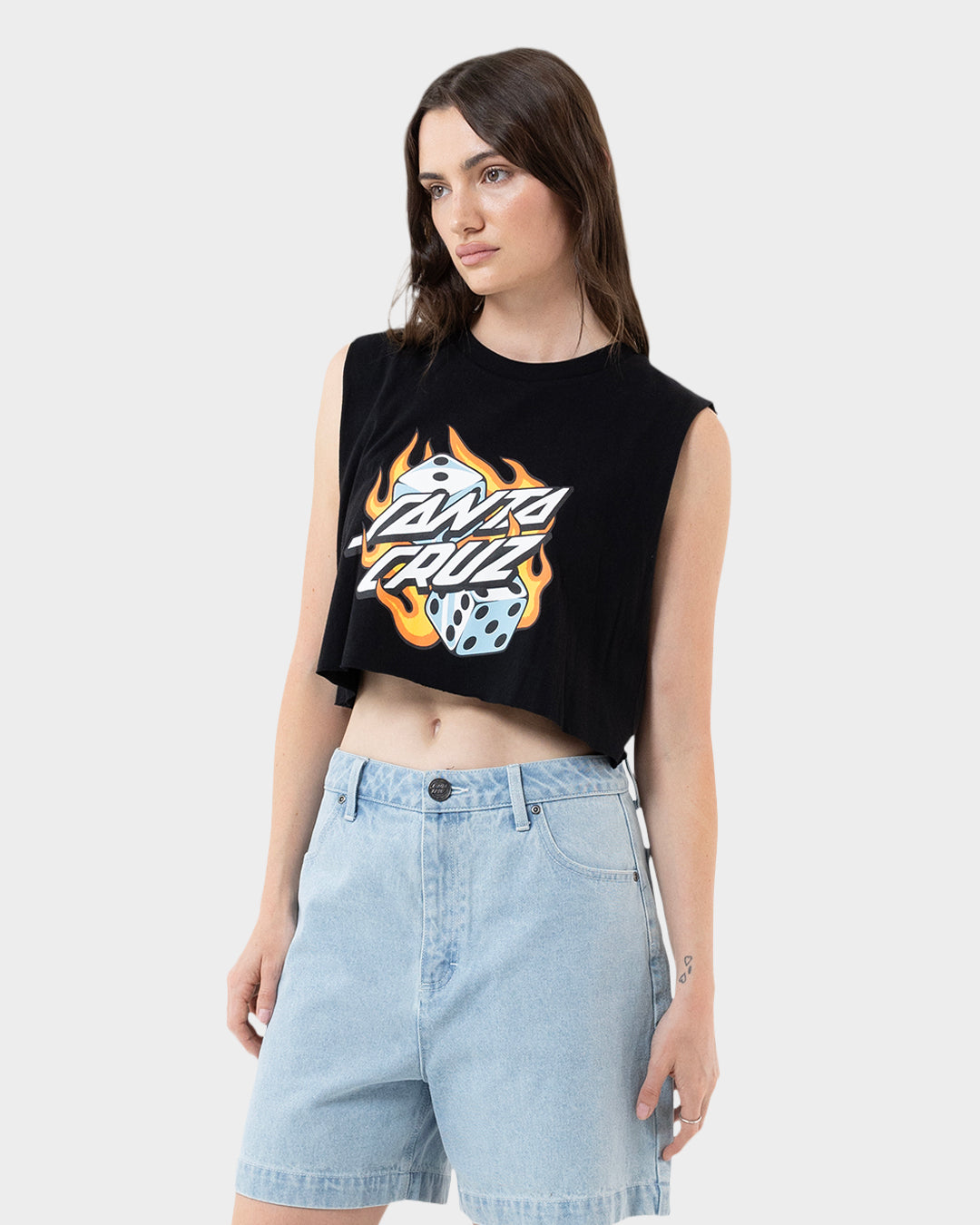 Flaming Dice Dot Women's Muscle T-shirt Black